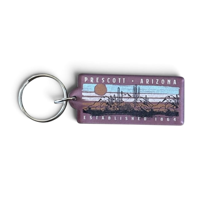 Pink Sketch Cactus Hills Prescott Arizona Keychain