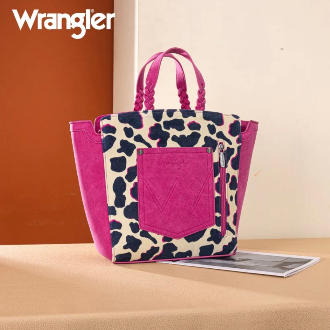 Wrangler Cow Print Concealed Carry Tote/Crossbody - Hot Pink