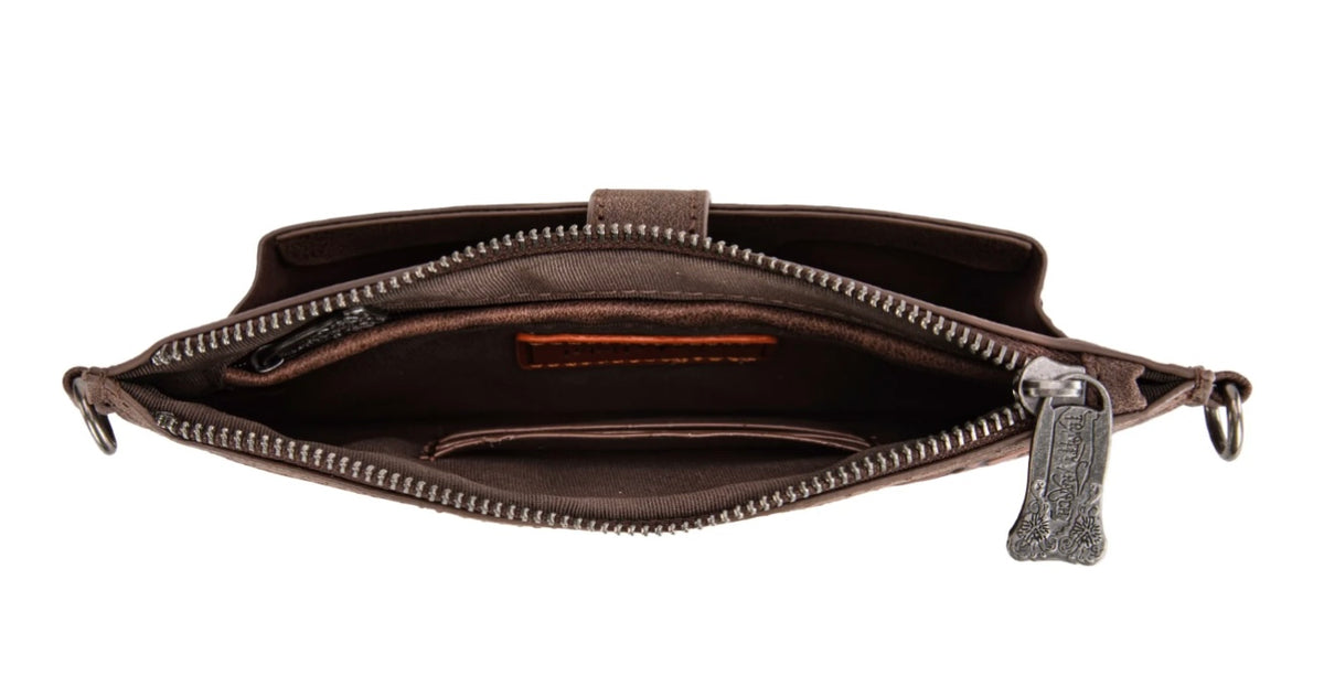 Trinity Ranch Floral Aztec Tooled Collection Clutch/Crossbody