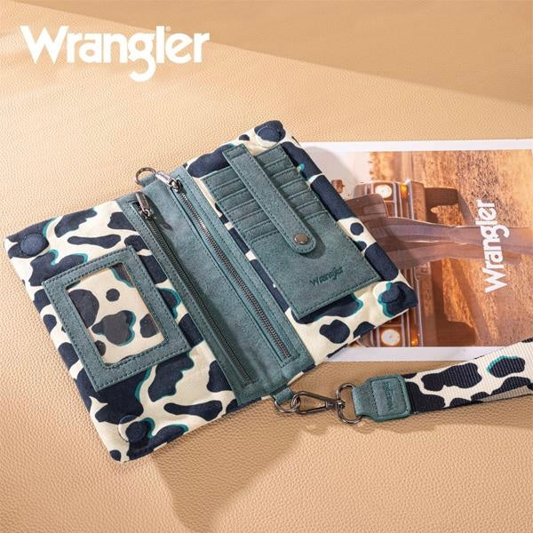 Wrangler Cow Print Wallet/Wristlet/Crossbody -Dark Turquoise