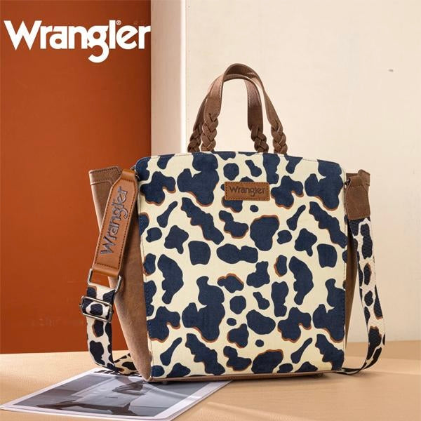 Wrangler Cow Print Concealed Carry Tote/Crossbody - Brown