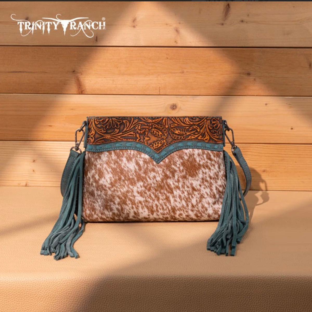 Trinity Ranch Floral Tooled Hair-On Cowhide Crossbody