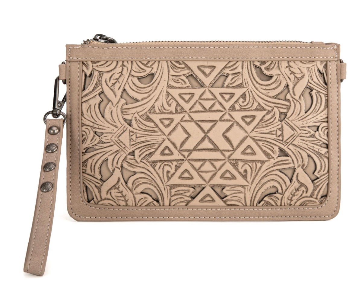 Trinity Ranch Floral Aztec Tooled Collection Clutch/Crossbody