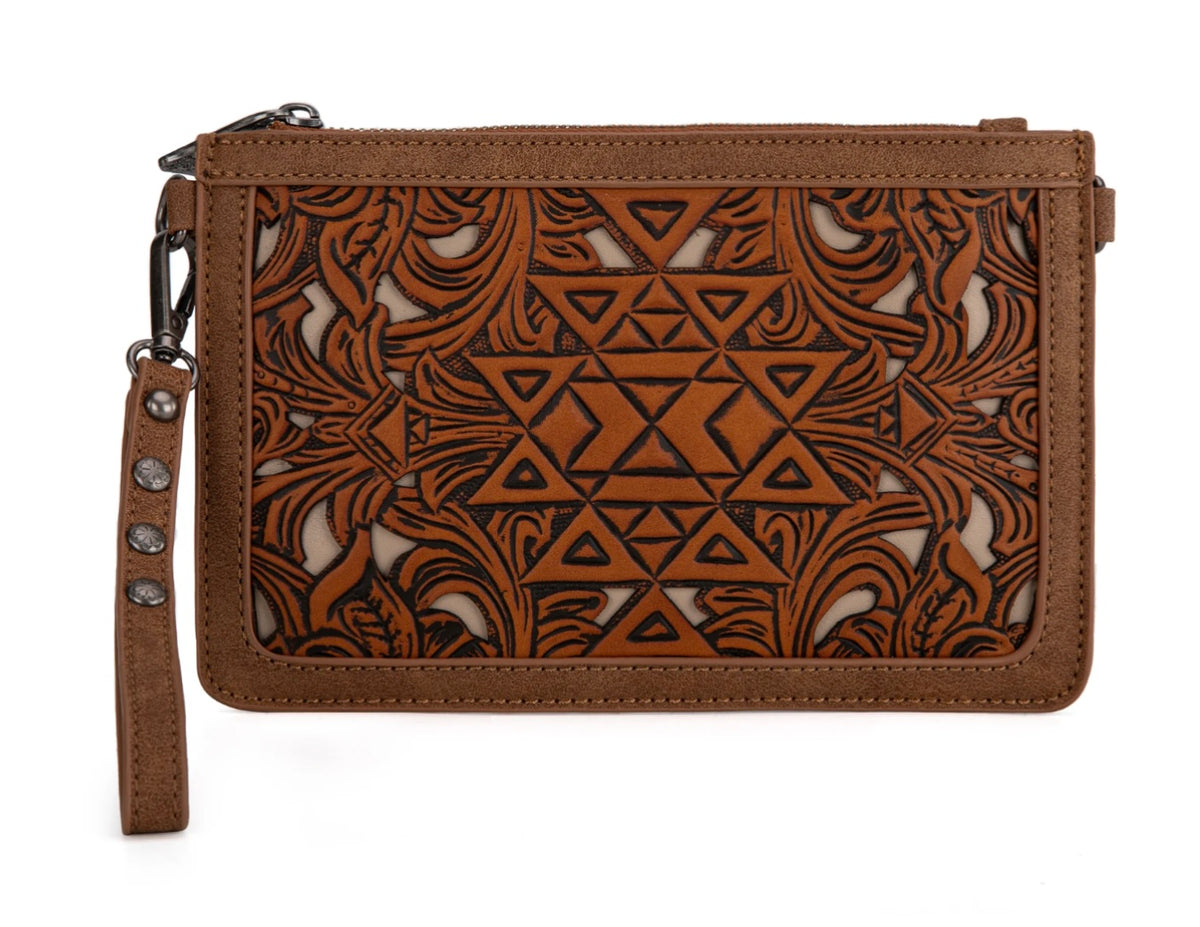 Trinity Ranch Floral Aztec Tooled Collection Clutch/Crossbody