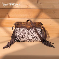 Trinity Ranch Floral Tooled Hair-On Cowhide Crossbody