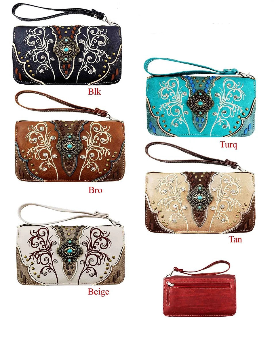 Gold Decal Concho Zip Wallet