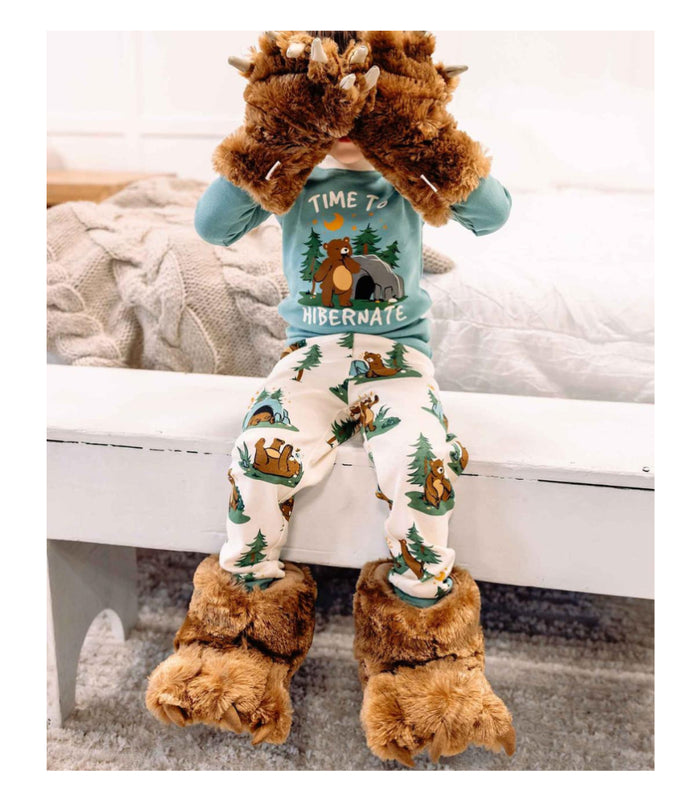 Lazy One Brown Bear Kid and Adult Paw Slipper