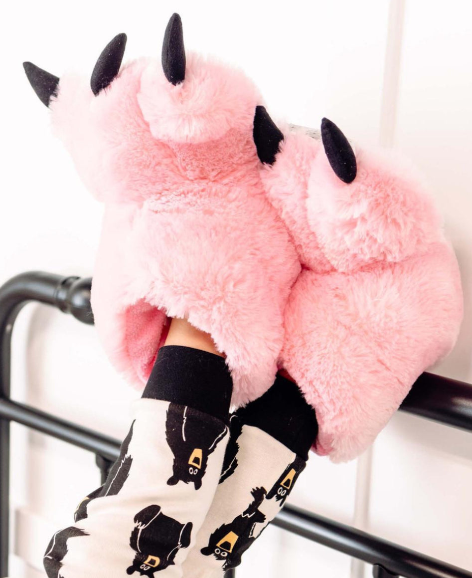 Lazy One Pink Bear Kid Adult Paw Slipper1