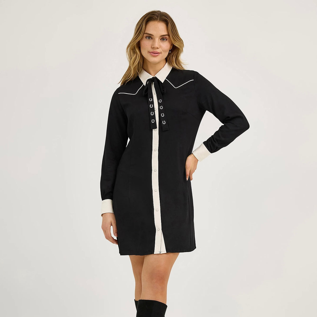 Woman's Contrast Cuff Western Mini Dress