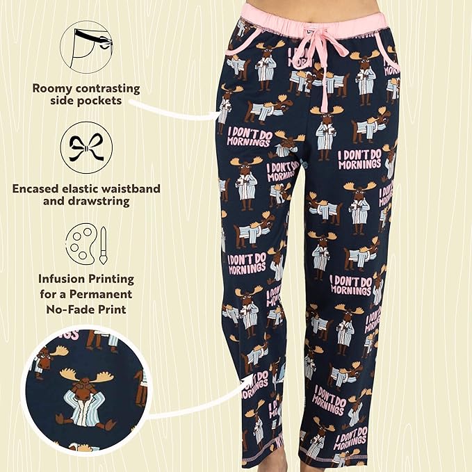 Lazy One I Don't Do Mornings Women's Regular Fit Moose PJ Pant