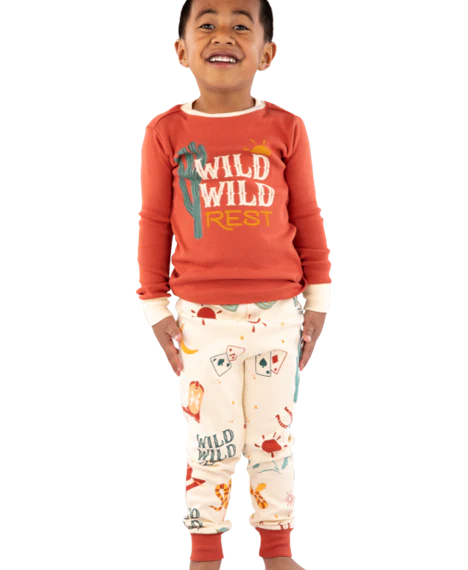 Lazy One Wild Wild Rest Orange Kid's Long Sleeve PJ Set