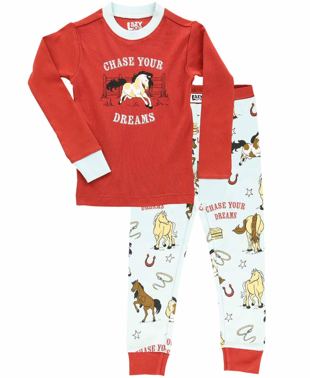 Lazy One Chase Your Dreams Kid's Long Sleeve Horse Pajama Set