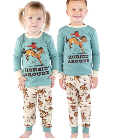Lazy One Horsin' Around Kid's Long Sleeve PJ Set