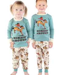 Lazy One Horsin' Around Kid's Long Sleeve PJ Set
