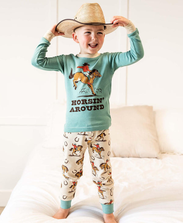 Lazy One Horsin' Around Kid's Long Sleeve PJ Set