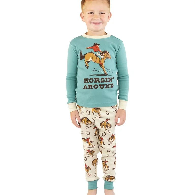 Lazy One Horsin' Around Kid's Long Sleeve PJ Set