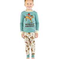 Lazy One Horsin' Around Kid's Long Sleeve PJ Set