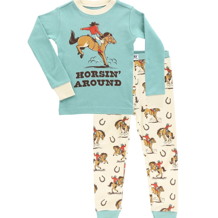 Lazy One Horsin' Around Kid's Long Sleeve PJ Set