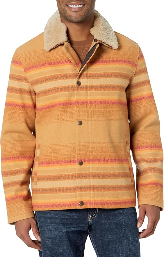 Men’s Pendleton Silverton Wool Coat Ralston Stripe Tan