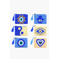 Blue Symbolic Embroidered Mini Pouches