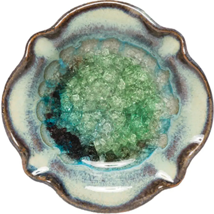 Ceramic, crystal glass middle, handmade, little dish, circle , light blue