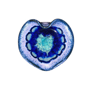 Ceramic, crystal glass middle, handmade, little dish, heart shape, pink, blue