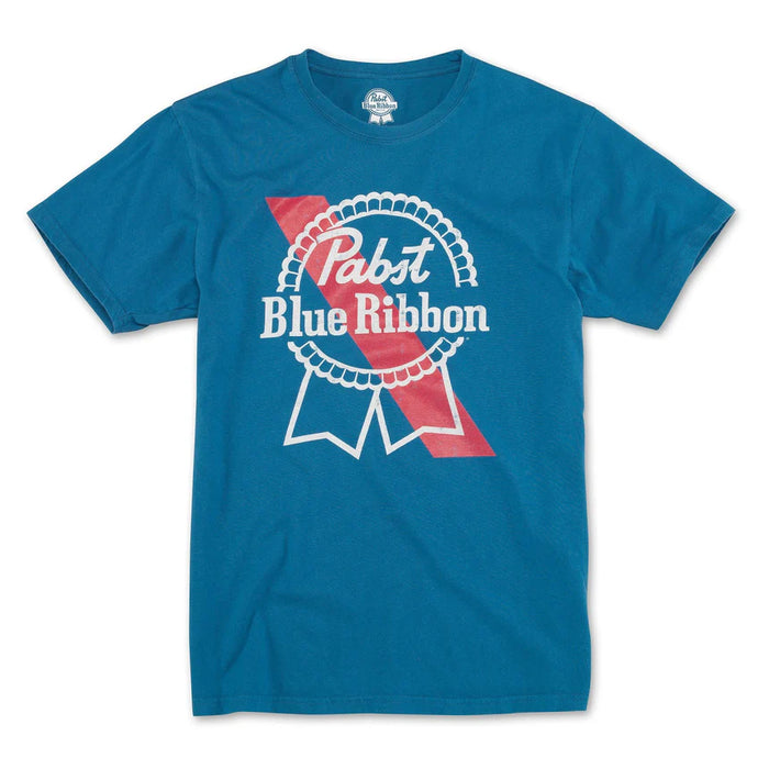 Blue, t-shirt, Pabst blue ribbon, ribbon design, red stripe, white text