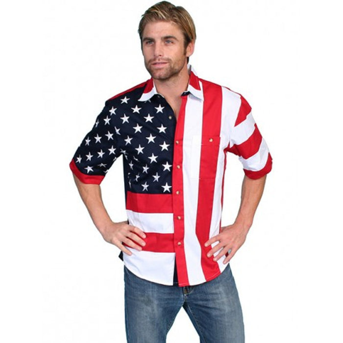 Scully Men’s Short Sleeve Patriot Western Shirt Bold Stars and Stripes
