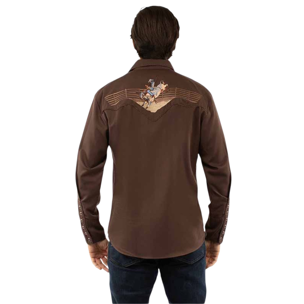 SCULLY MEN'S BRONCO RIDER EMBROIDERED WESTERN SNAP SHIRT-CHOCOLATE