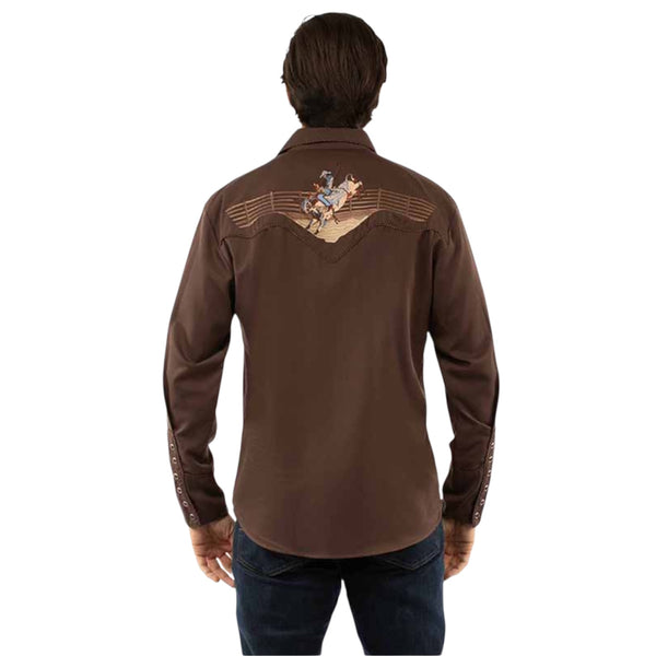 SCULLY MEN'S BRONCO RIDER EMBROIDERED WESTERN SNAP SHIRT-CHOCOLATE