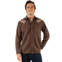 SCULLY MEN'S BRONCO RIDER EMBROIDERED WESTERN SNAP SHIRT-CHOCOLATE