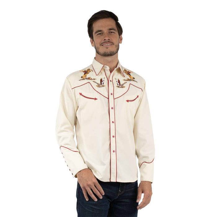 Men’s Cattle Roper Embroidered Western Shirt Cream