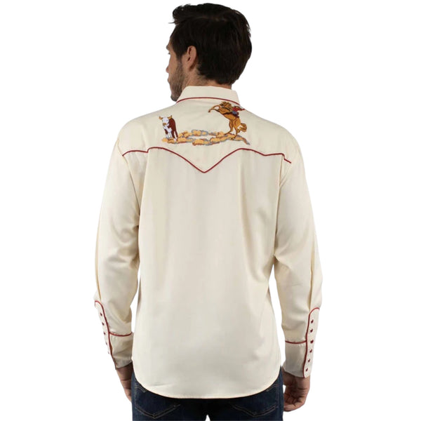 Men’s Cattle Roper Embroidered Western Shirt Cream