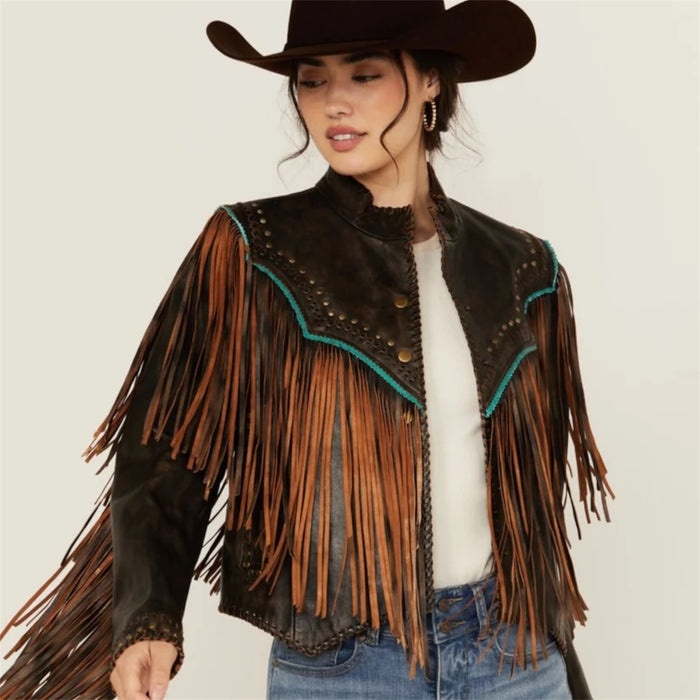Scully Ladies Studded Leather Fringe Jacket