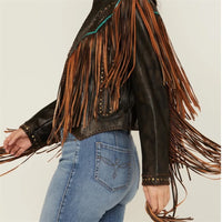 Scully Ladies Studded Leather Fringe Jacket