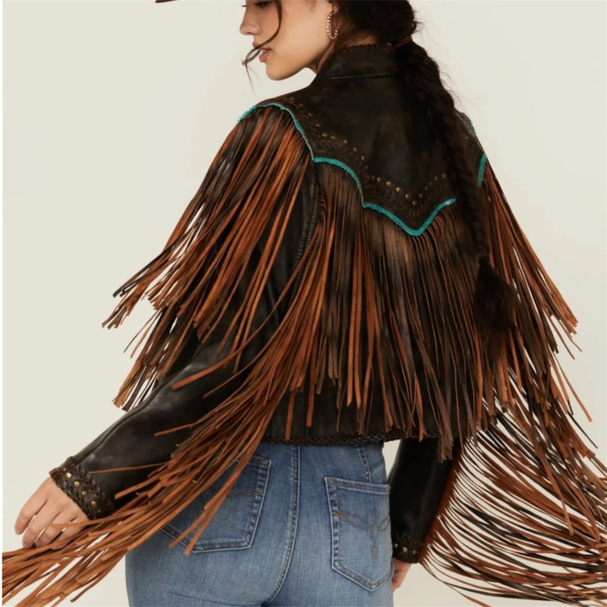 Scully Ladies Studded Leather Fringe Jacket