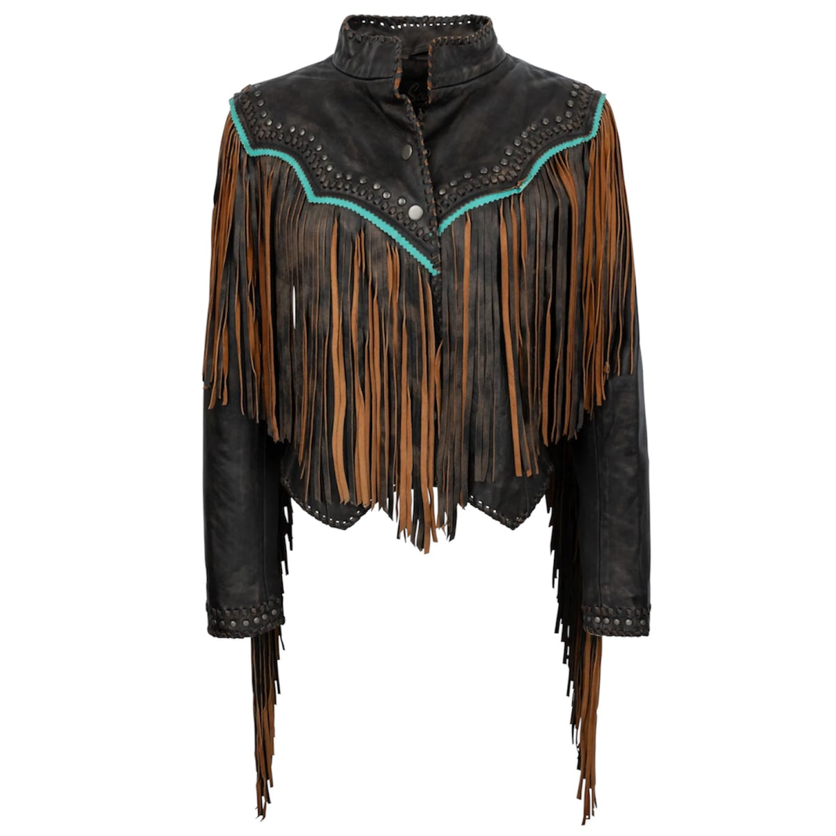 Scully Ladies Studded Leather Fringe Jacket