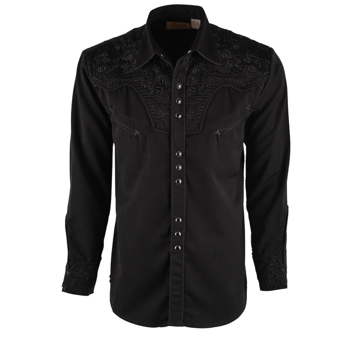 Scully Men’s Tooled Embroidered Pearl Snap Shirt - Jet Black