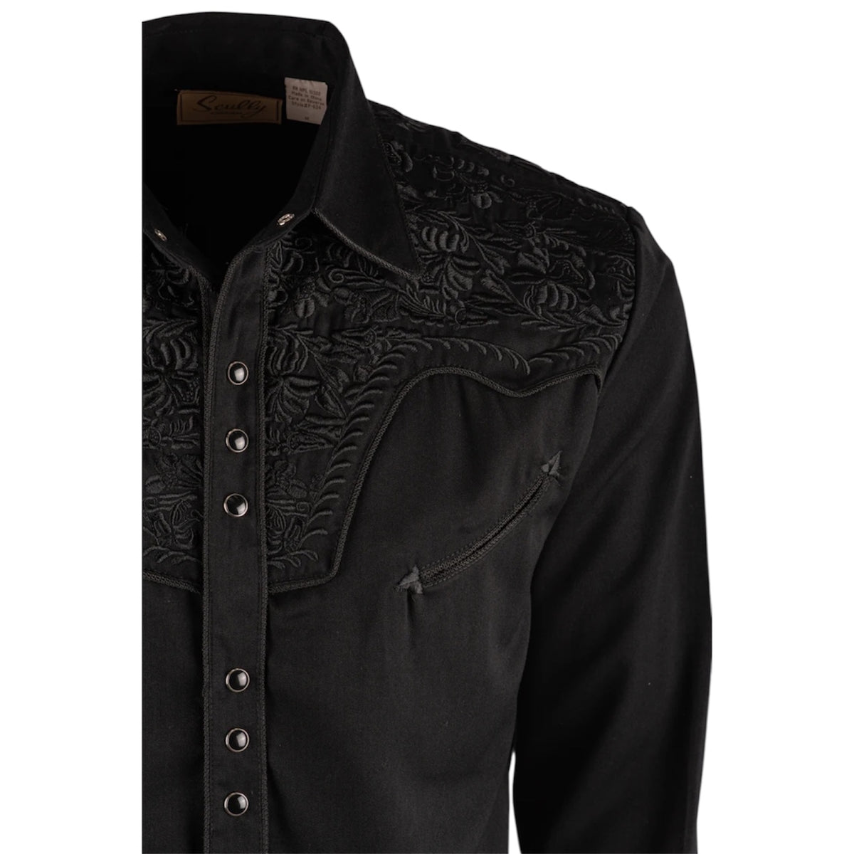 Scully Men’s Tooled Embriodered Jet Black Button Up Shirt