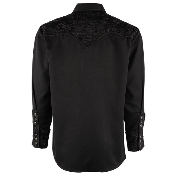 Scully Men’s Tooled Embriodered Jet Black Button Up Shirt
