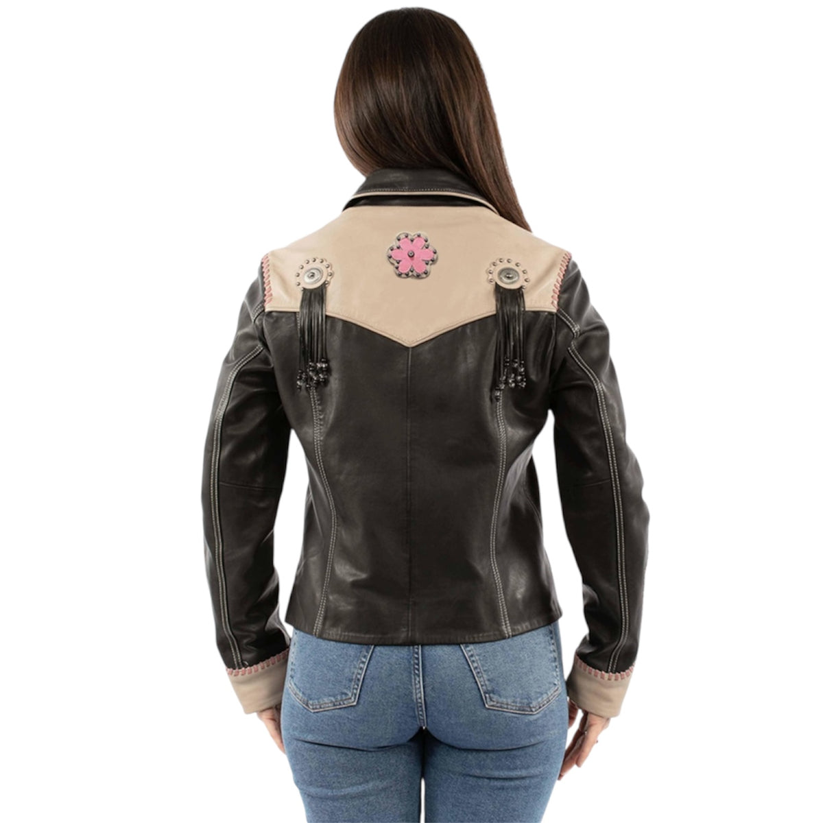 Scully Ladies Black & Tan Leather Zip Up Jacket