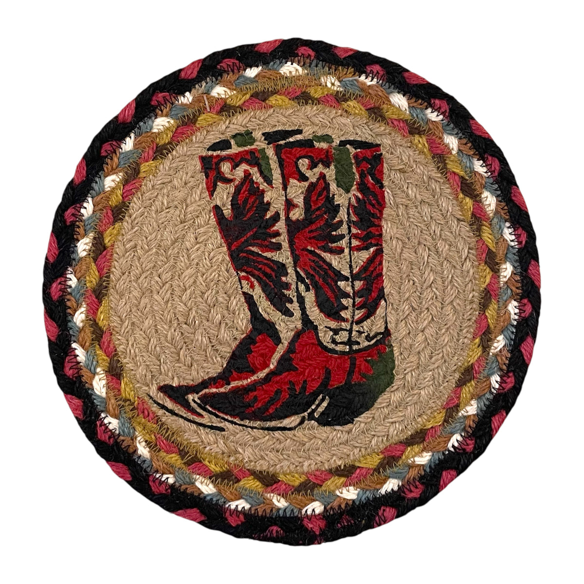 Hand Stenciled Jute Large Mat 10 Inch