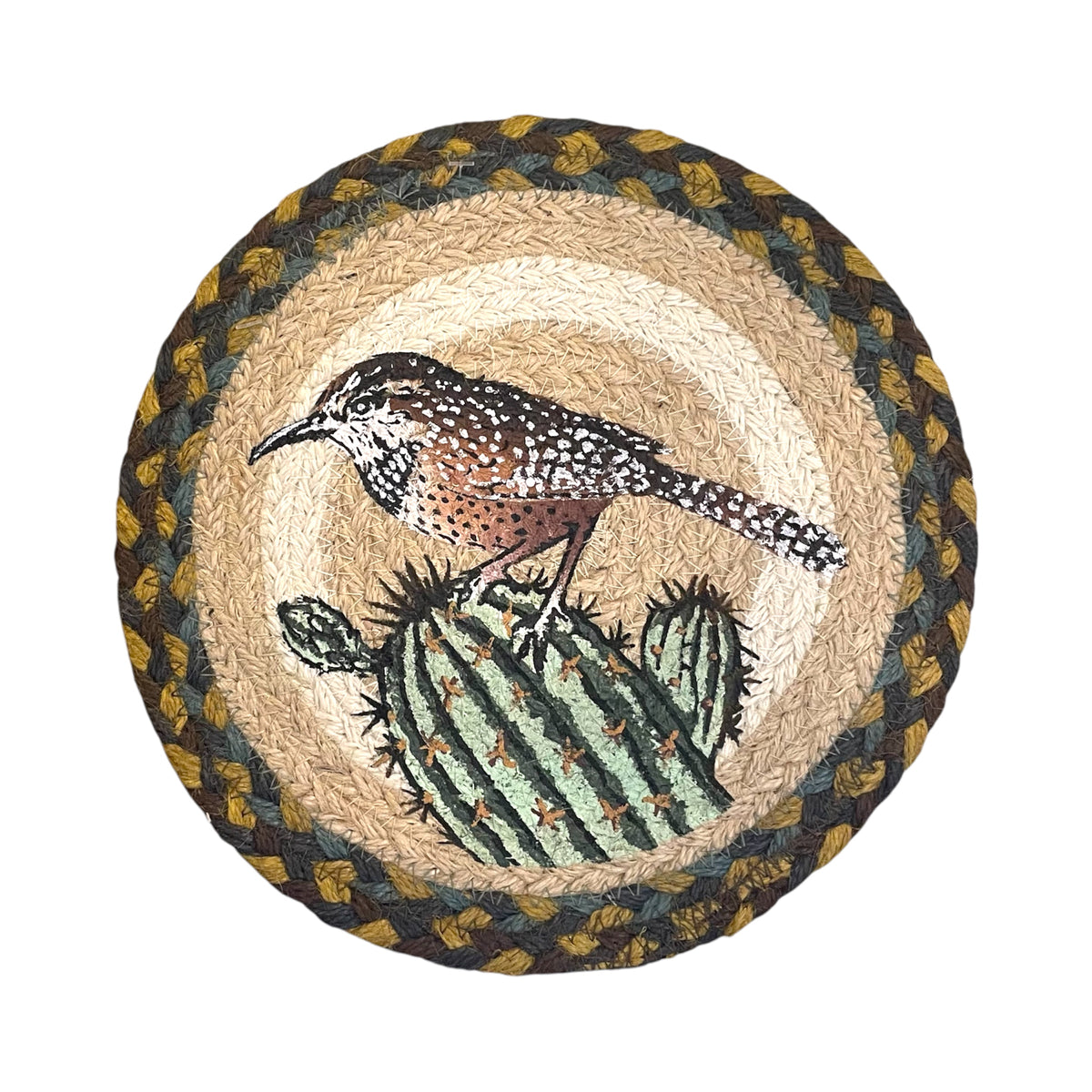 Hand Stenciled Jute Large Mat 10 Inch