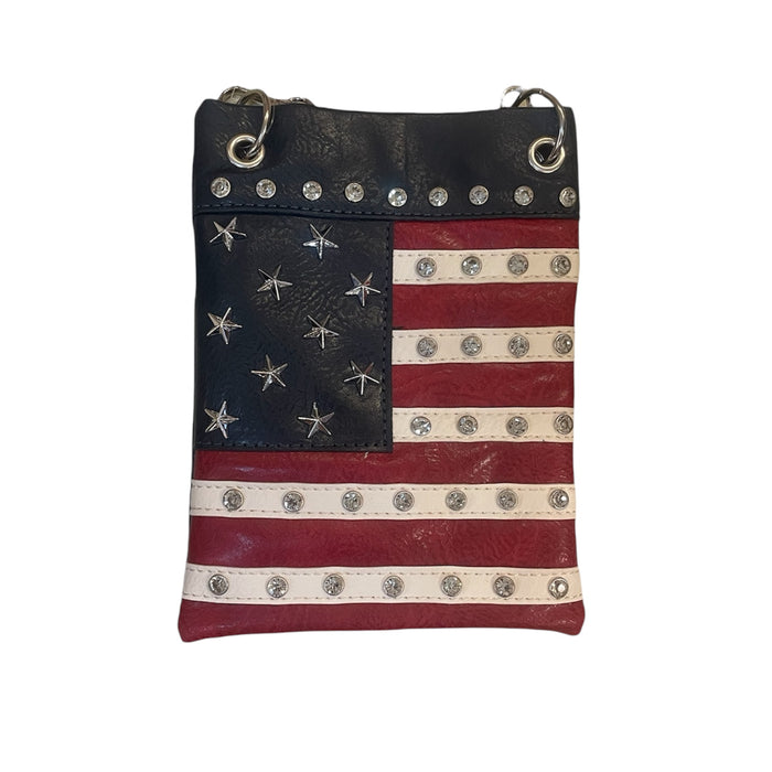 Vertical American Flag Gemstone Cross Body Bag