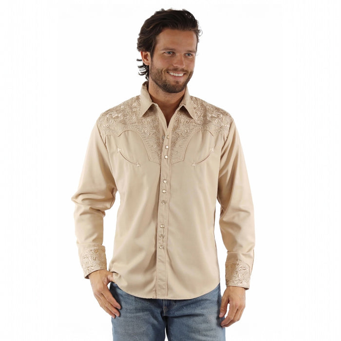 Scully Floral Tooled Embroidered Long Sleeve Shirt in Sand