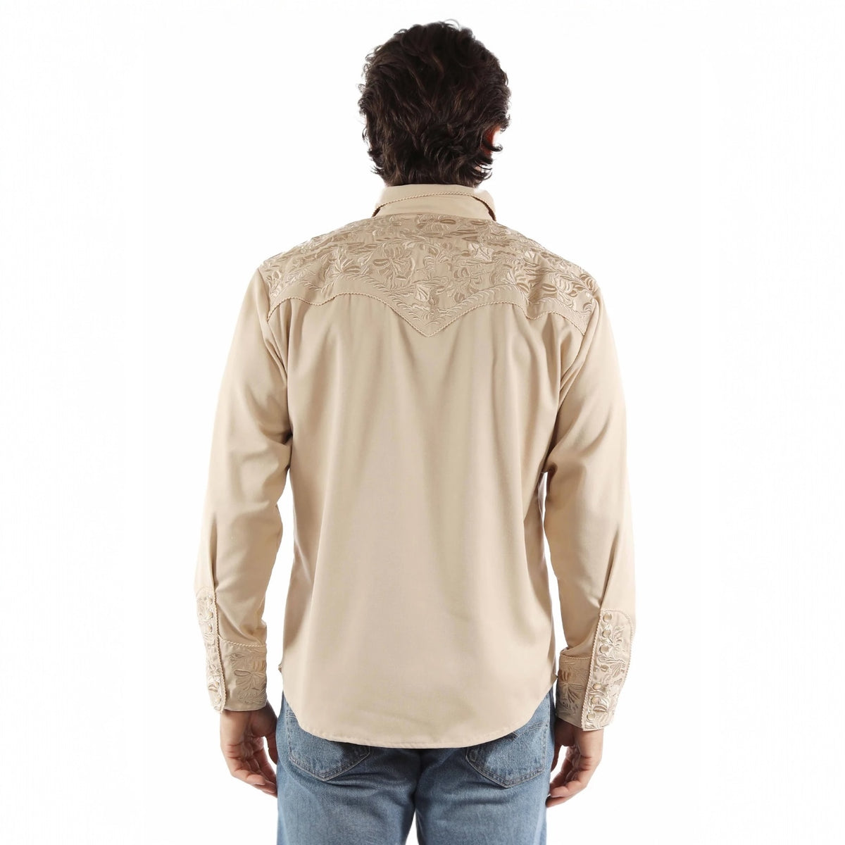 Scully Floral Tooled Embroidered Long Sleeve Shirt in Sand