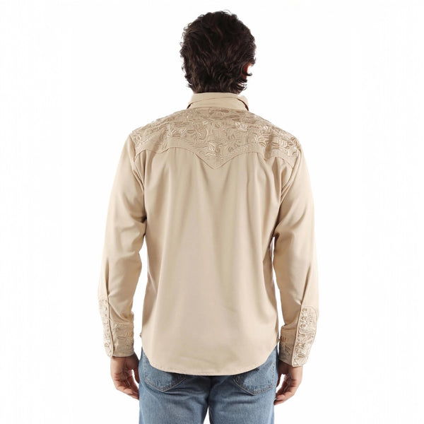 Scully Floral Tooled Embroidered Long Sleeve Shirt in Sand