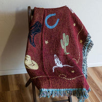 Western Decor - Cowboy - Lap Square Cotton Woven Blanket Throw - Made In The USA (54x54)