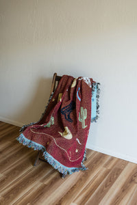 Western Decor - Cowboy - Lap Square Cotton Woven Blanket Throw - Made In The USA (54x54)