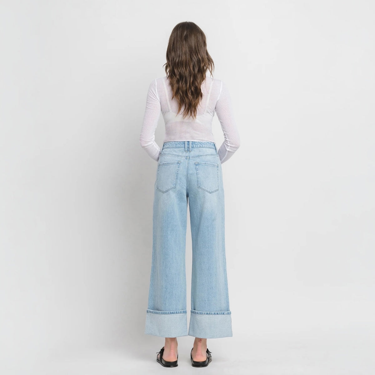 Vervet Super High Rise Cuffed Baggy Wide Streamline Jeans